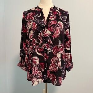 Karl Lagerfeld Women’s‎ 3/4 Sleeve Floral Print Blouse Size L